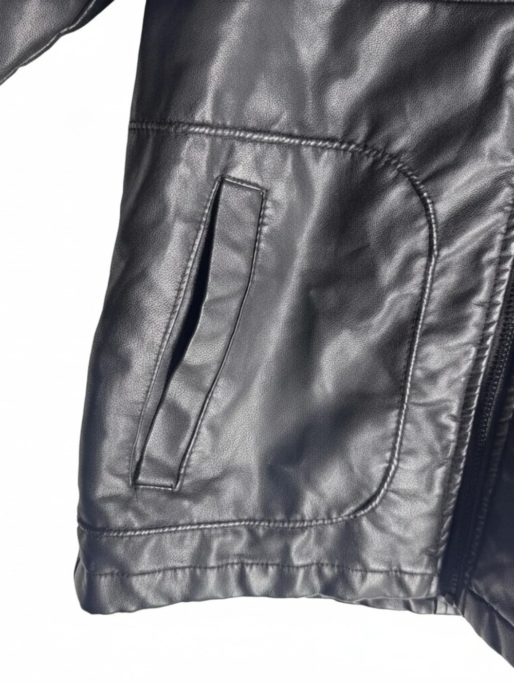 Ring of Fire Men's Faux Leather Hooded Jacket Black Size S Excellent Condition